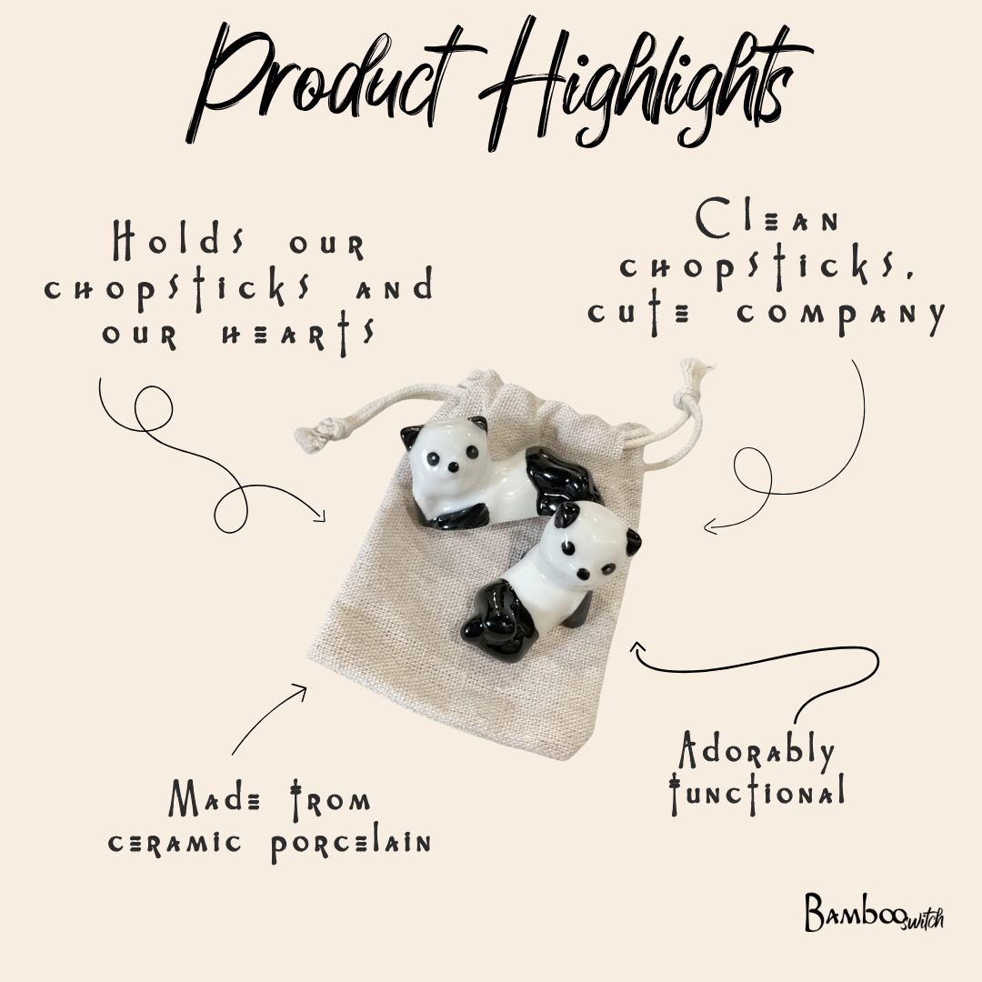 2x Ceramic Porcelain Panda Chopstick Rest