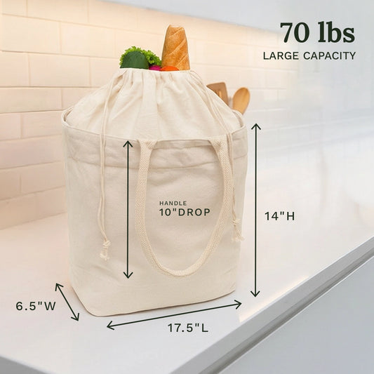 Canvas Grocery Tote w/Drawstring