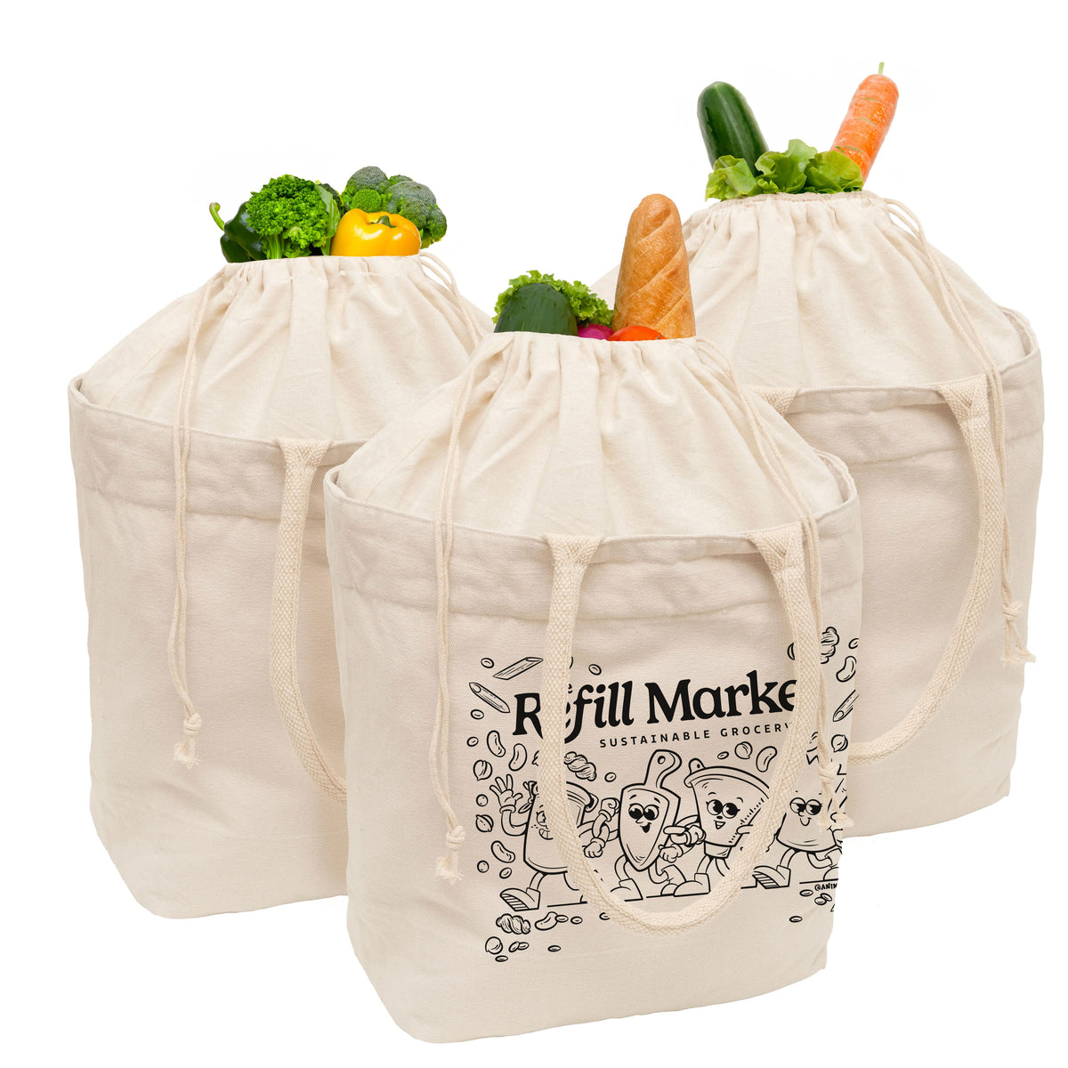 Canvas Grocery Tote w/Drawstring