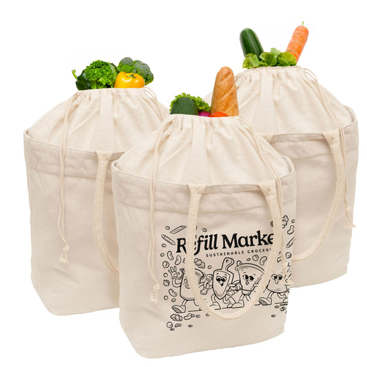 Canvas Grocery Tote w/Drawstring