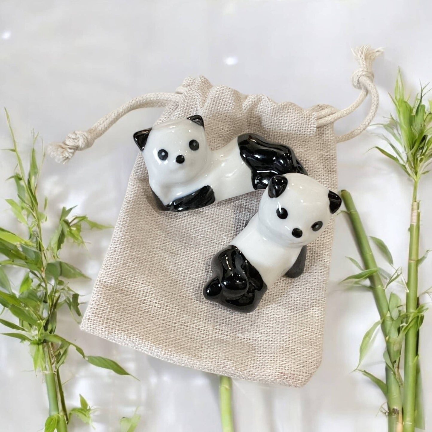 2x Ceramic Porcelain Panda Chopstick Rest